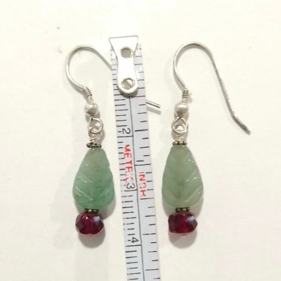 925 Sterling Silver Aventurine Red Agate Dangle Drop Earrings Hook Jewelry Lot - Picture 5 of 6
